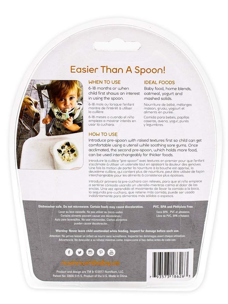 NumNum Pre-Spoon GOOtensils | Baby Spoon Set (Stage 1 + Stage 2) | BPA Free Silicone Self Feeding Toddler Utensils | for Kids Ages 6 Months+, 1-Pack, Two Spoons, Frosty Lilac/Rosebud - Image 6